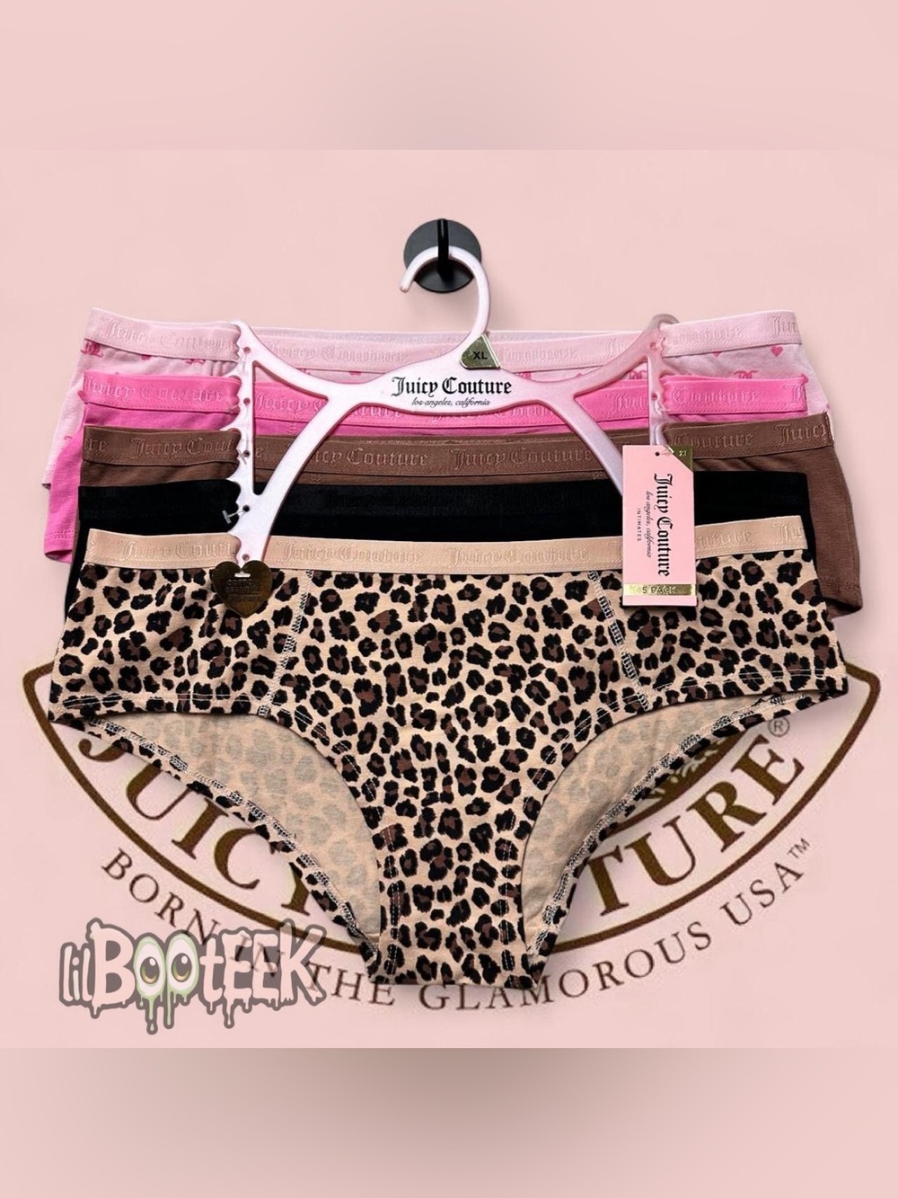 Juicy Couture XL 5 Pack Leopard Print Brown Pink Panties Bundle NEW VIRAL Y2K
